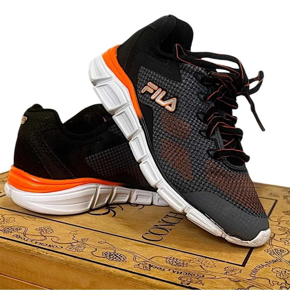 New Fila Exolize 2 Kids Sneakers Running Shoes Black Gray Orange Size 12T
